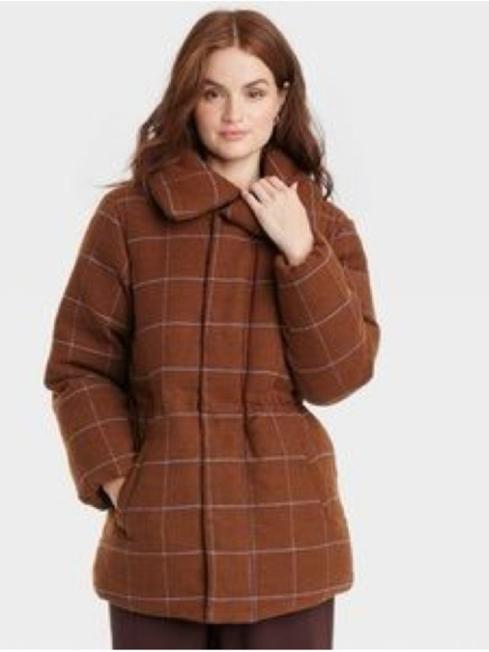 A New Day Brown Houndstooth Plaid Puffer Jacket XXL NWT